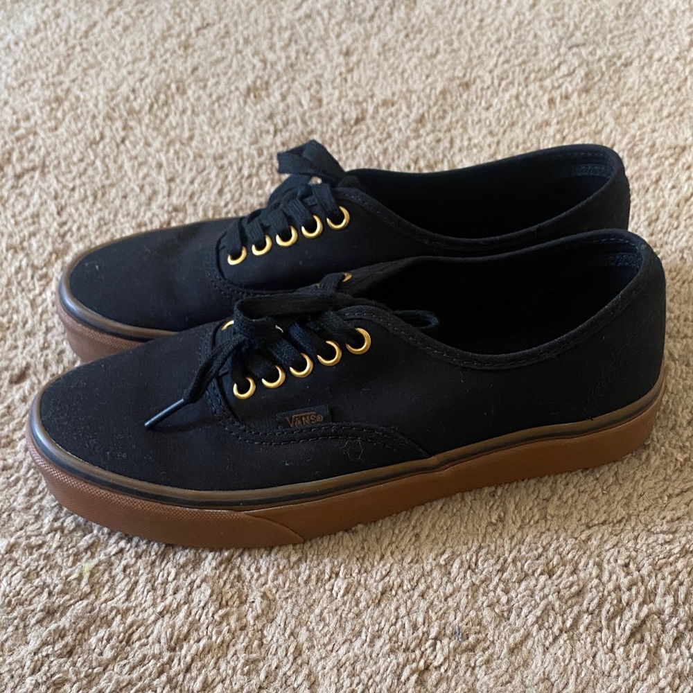 Vans Black Sneakers with Brown Sole and Gold Eyelets